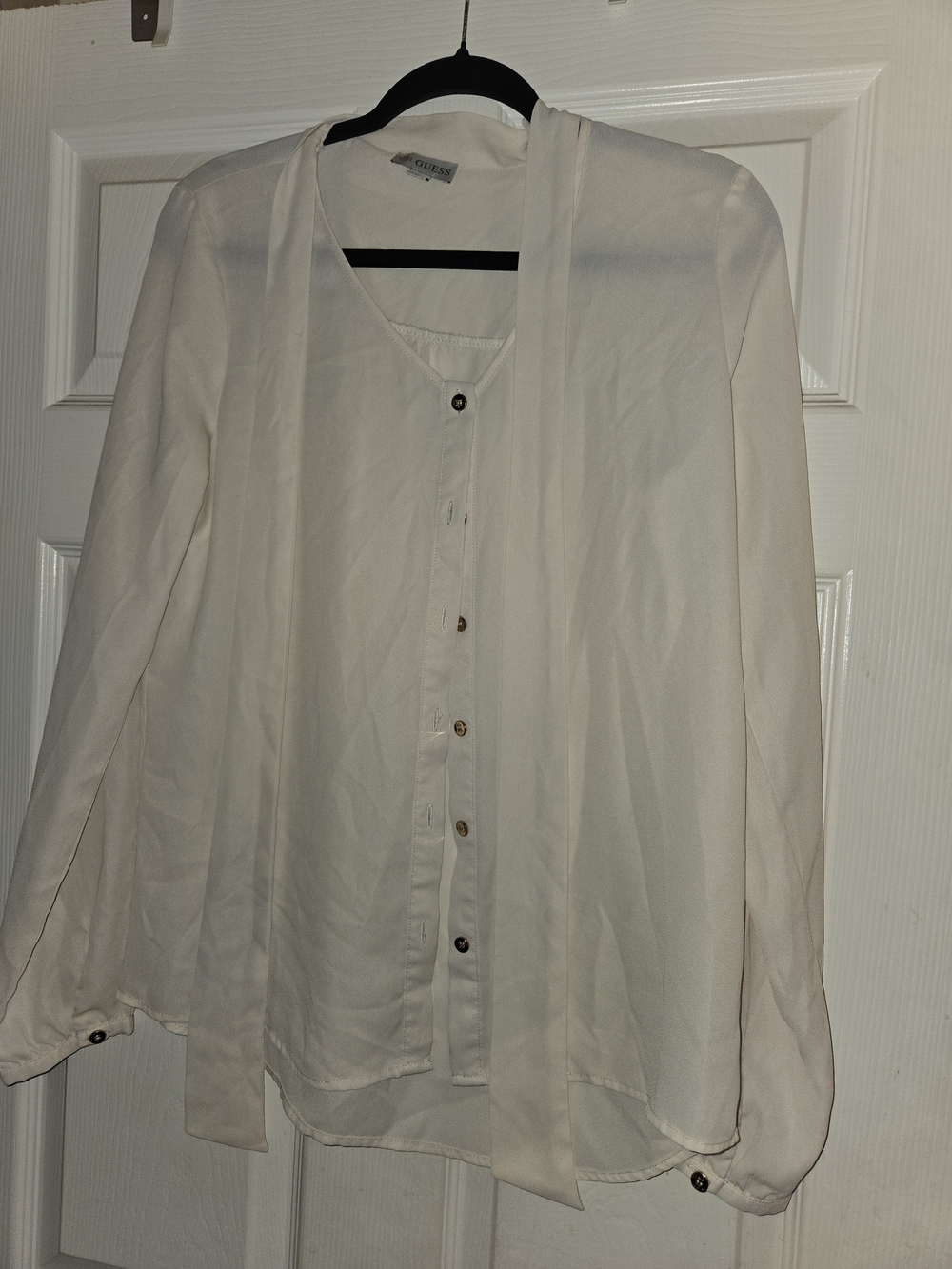 Guess Cream Button-Front Long Sleeve Blouse